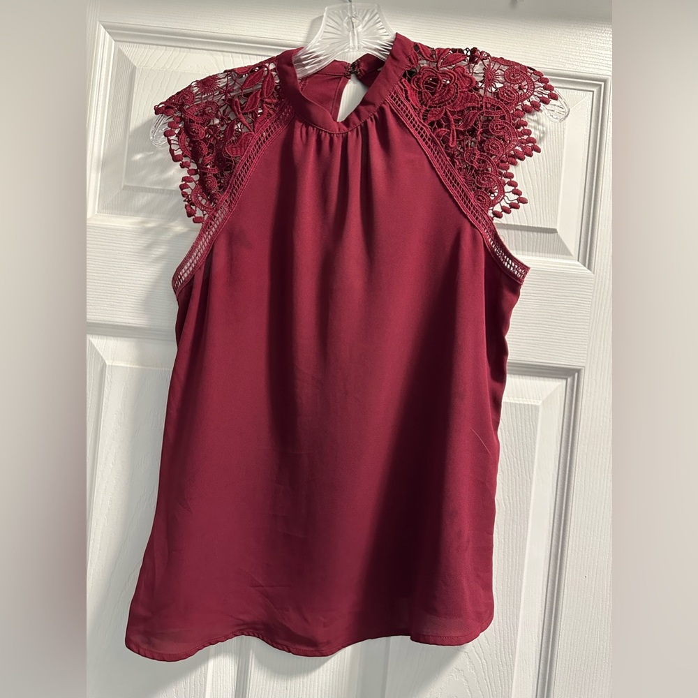Express Burgundy Lace Accent Blouse
